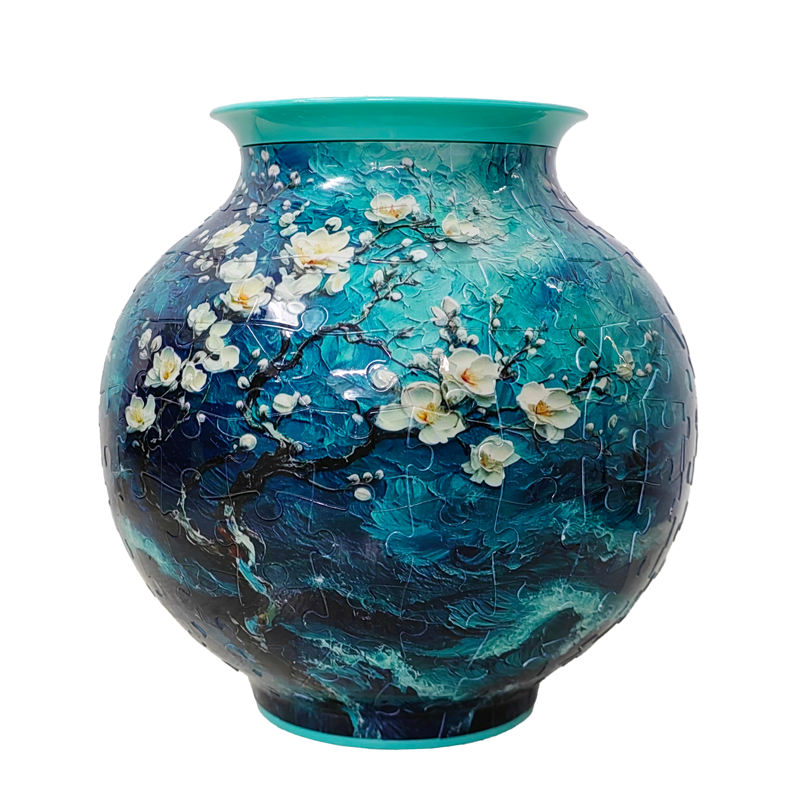 3D White Peach Blossom Series Round Flowerpot Puzzle
