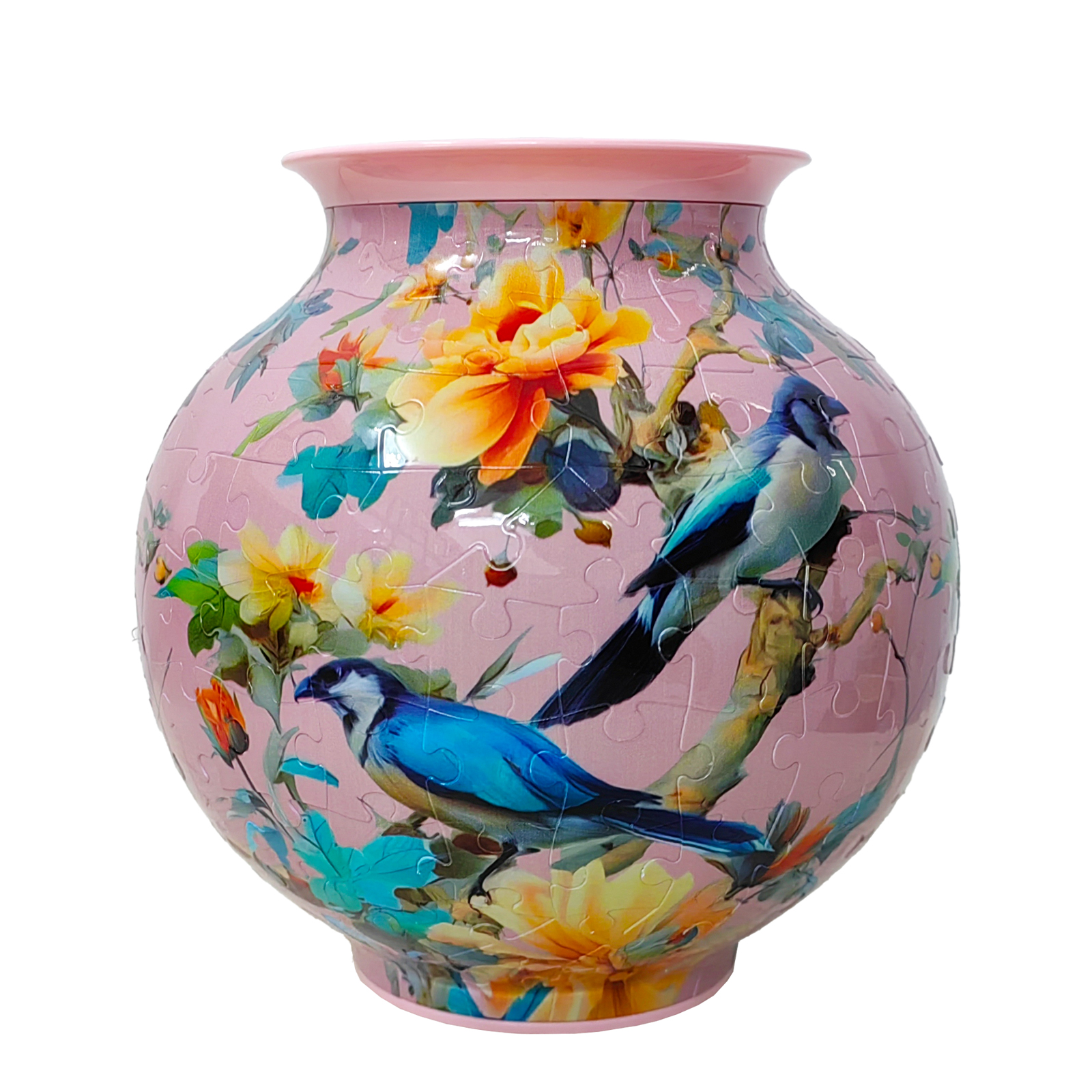 3D Magpie and Floral Series Round Flowerpot Puzzle