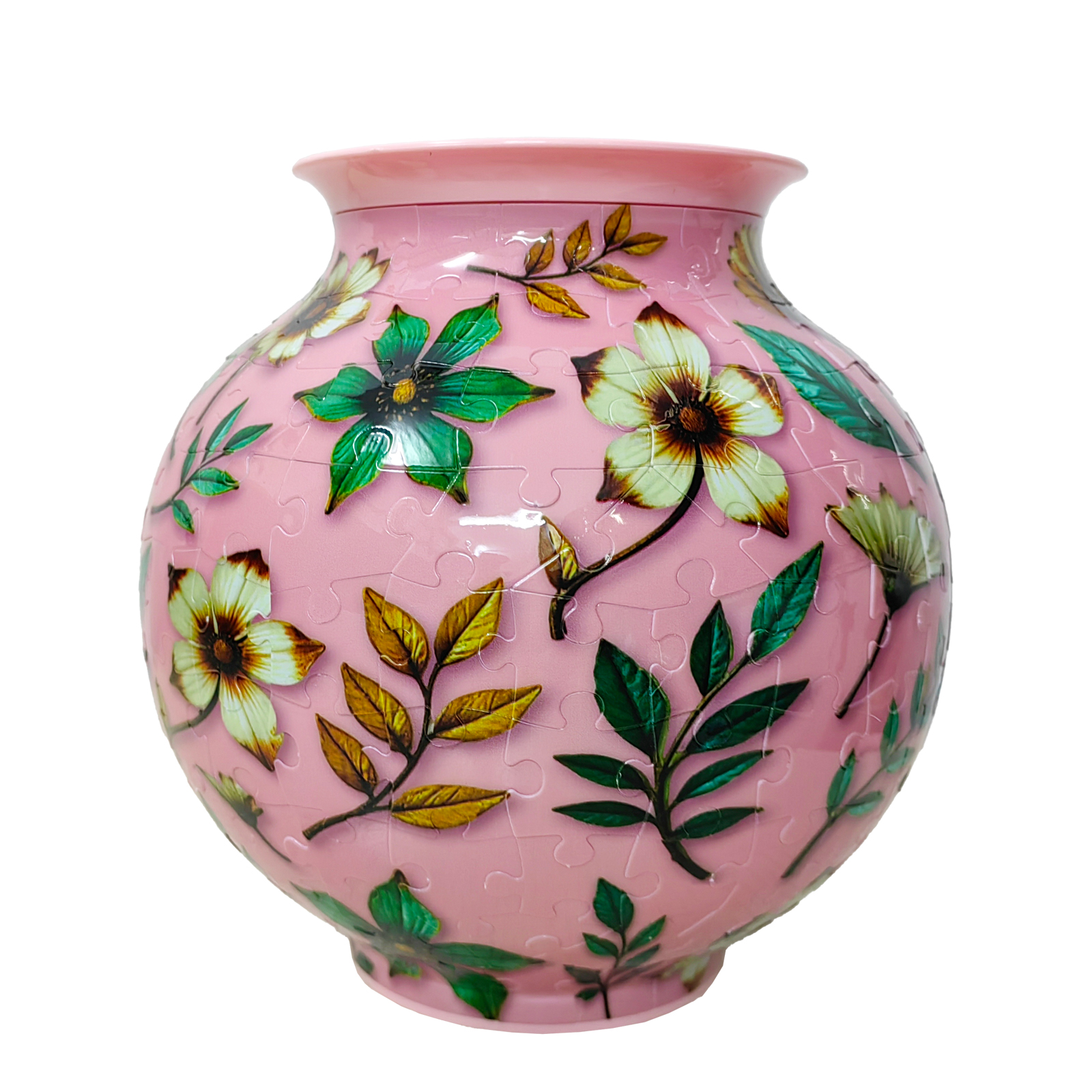 3D Pink Floral & Leaf Series Round Flowerpot Puzzle