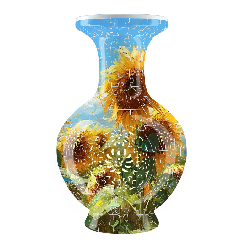 3D Sunflower Oil Painting Style LED Light Puzzle Medium Vase - (200Pieces)💡