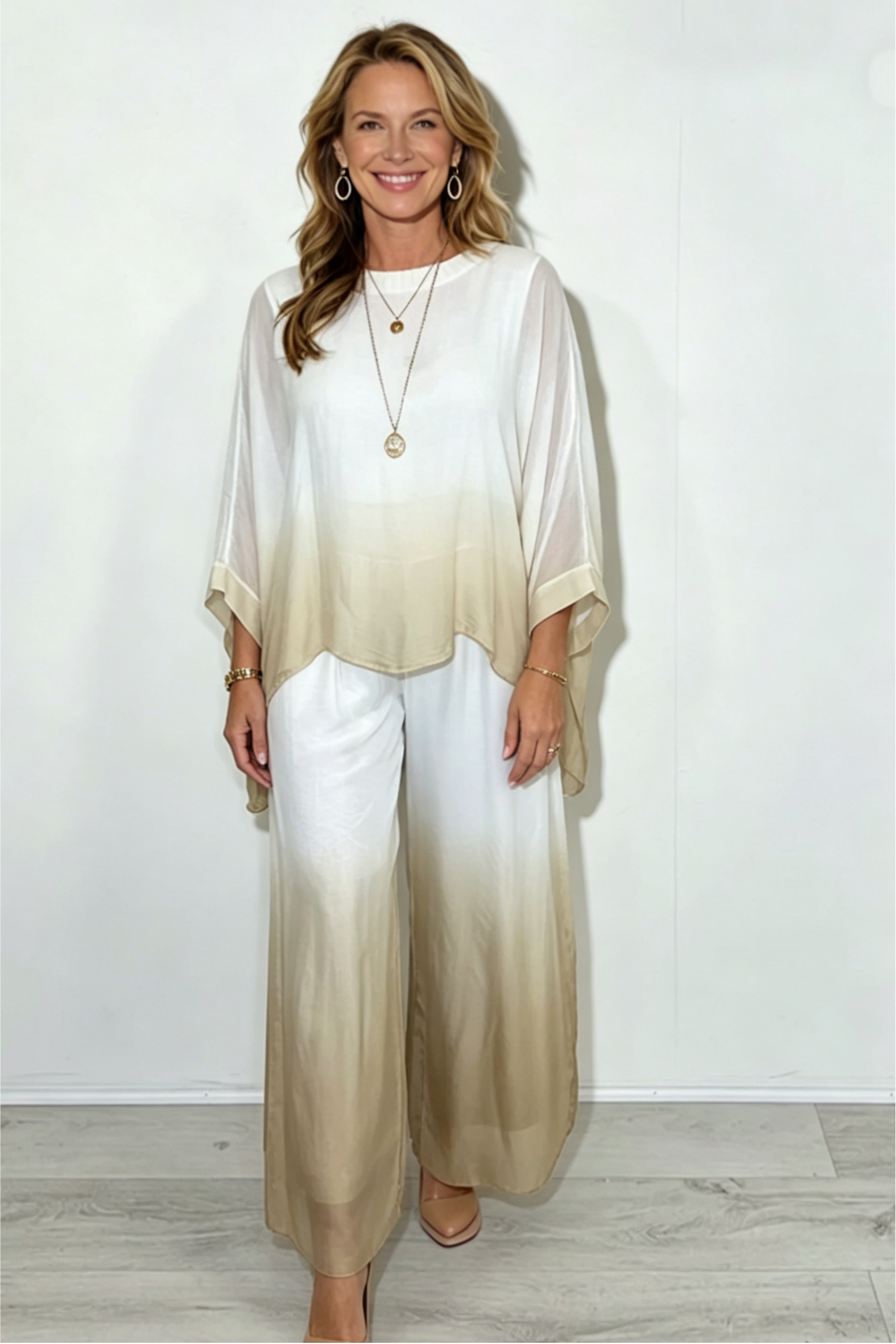 Silk Mix Dip Dye Floaty Trouser Co-ord