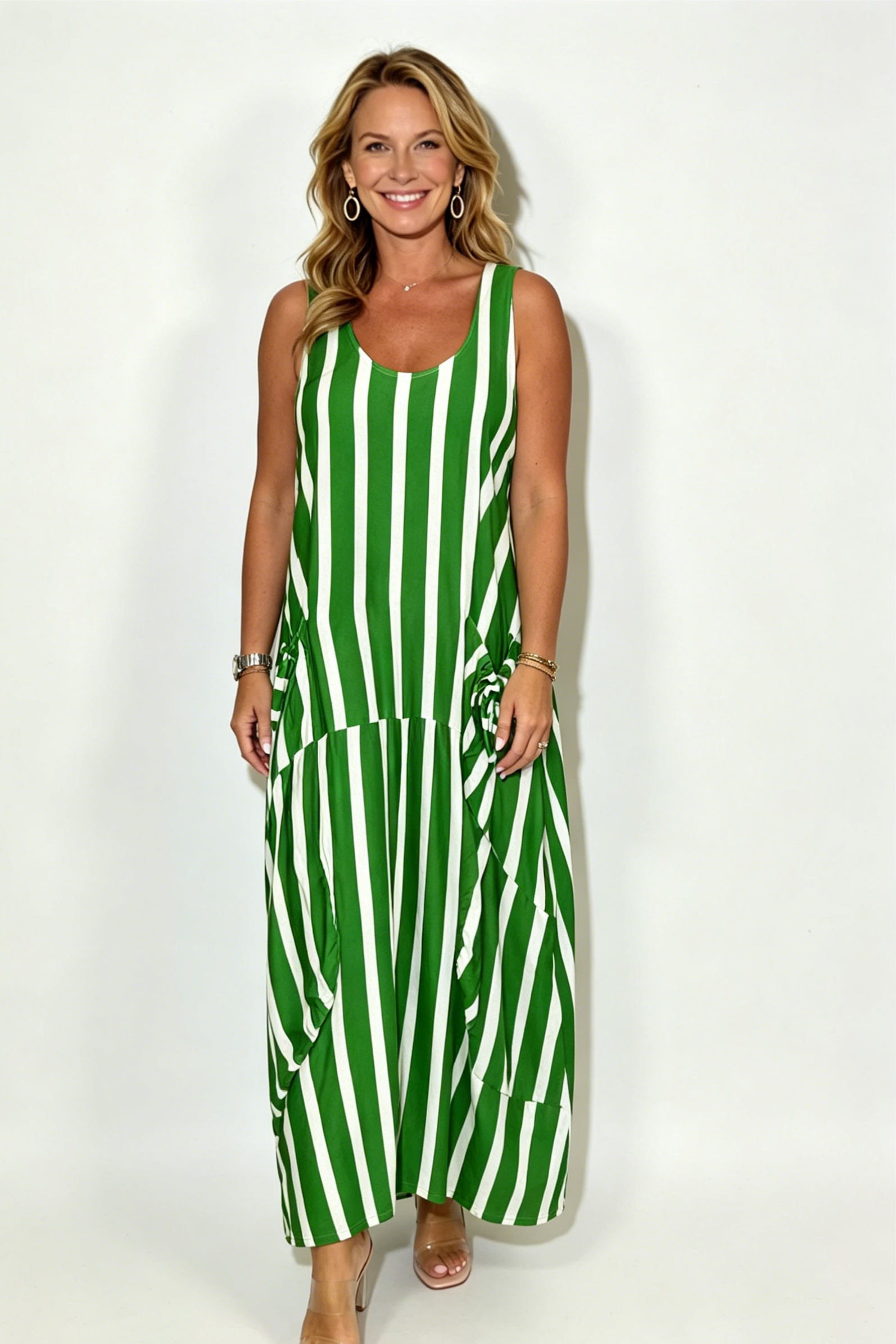 Stripe Oversize Tie Pocket Dress