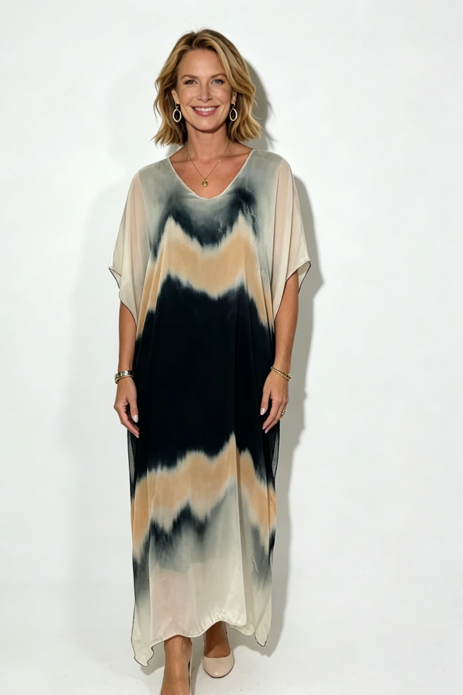 Long Silk Chiffon Maxi Dip Dye Dress