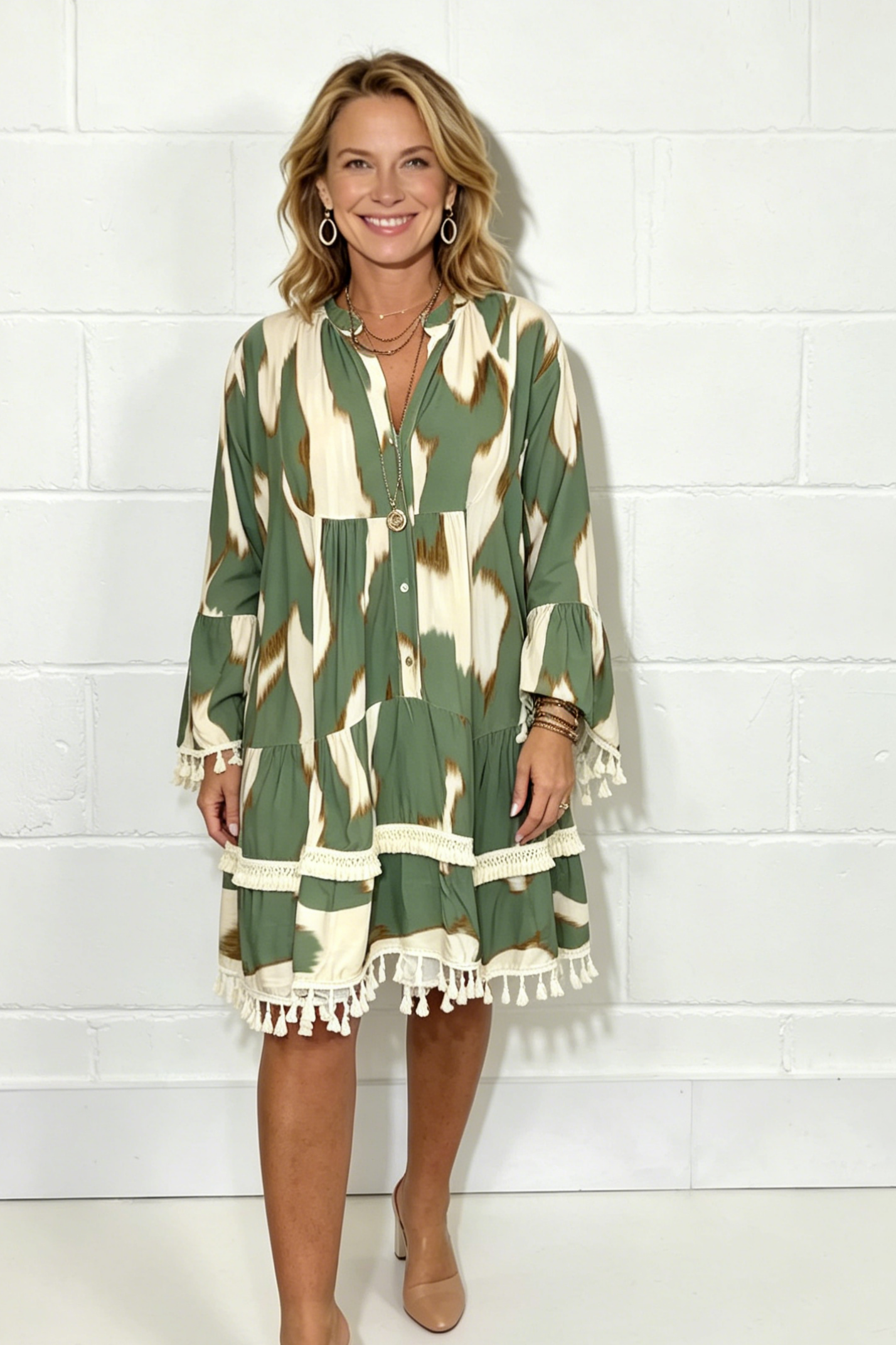 Printed Tassel Oversize Swing Dress