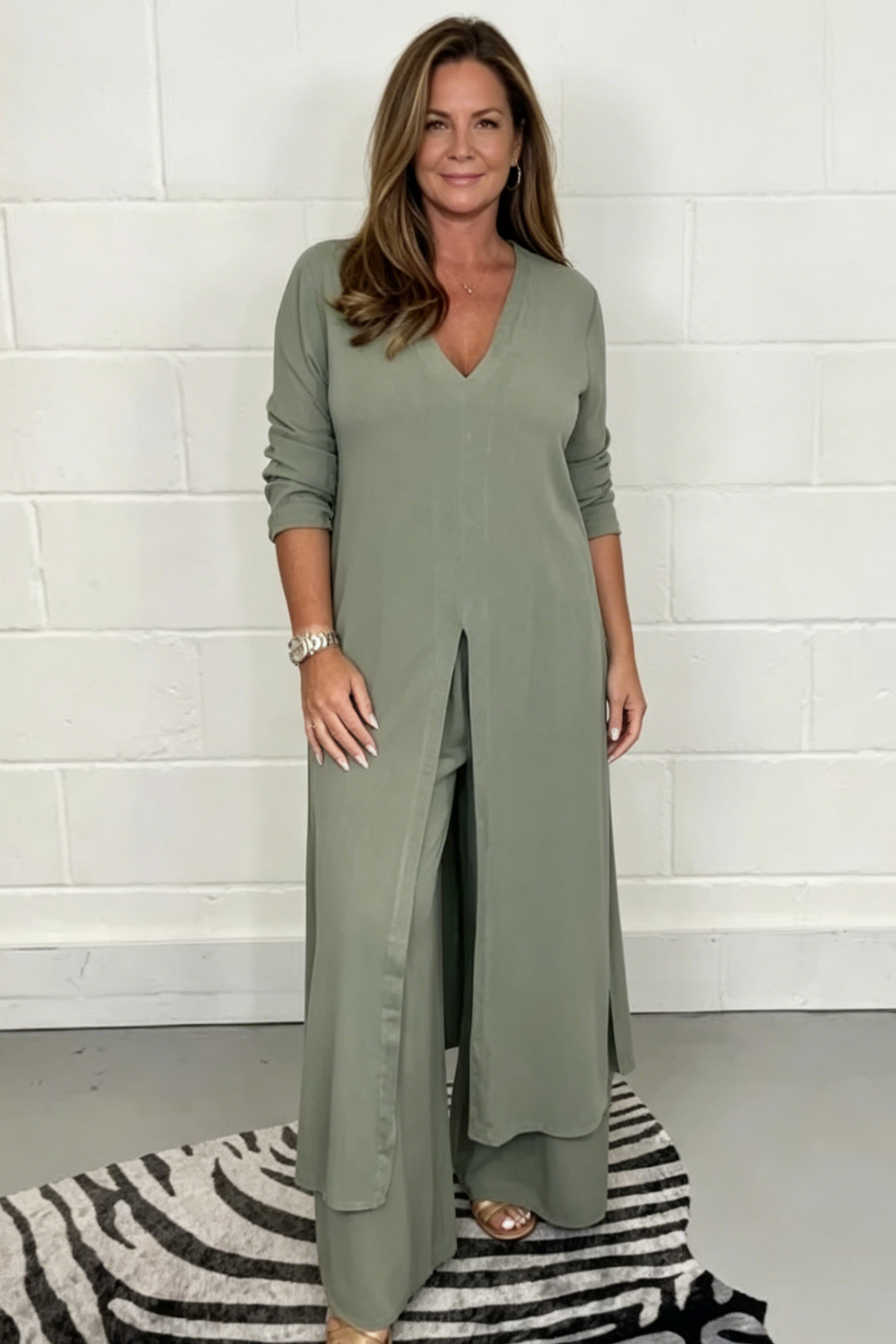 2 Pieces Casual Suit With Long Top And Trouser
