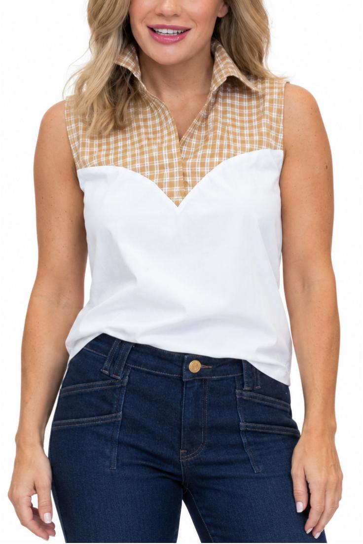 The Pom Pom Tank - Brown Plaid