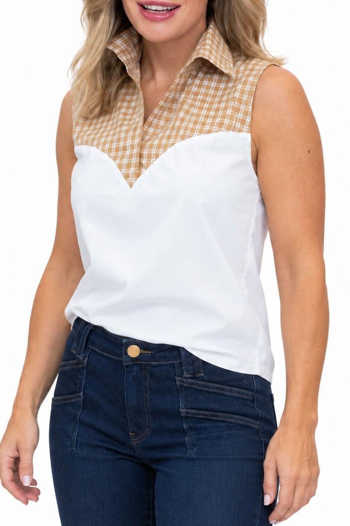 The Pom Pom Tank - Brown Plaid
