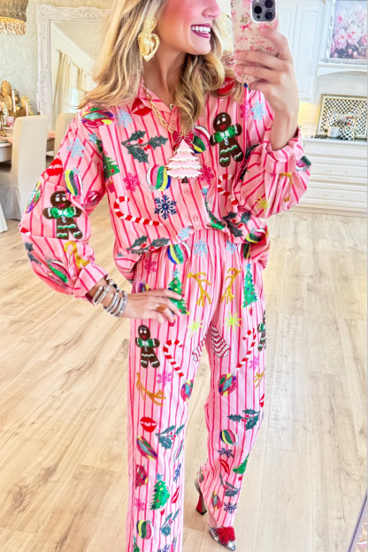 Queen of Sparkle Pink and Red Stripe Christmas Icon Cotton Set