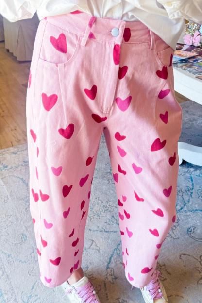 Blush and Red Heart Barrel Jeans