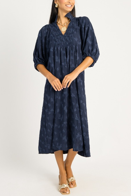 Tonal Texture Print Midi, Navy