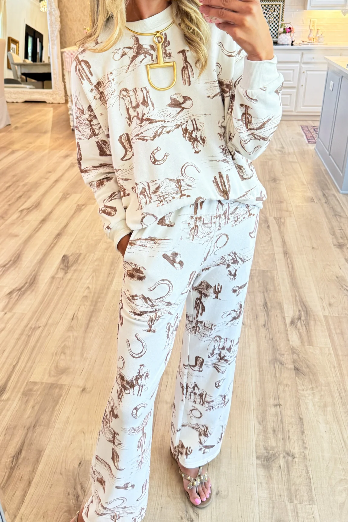 Western Print Pant Set