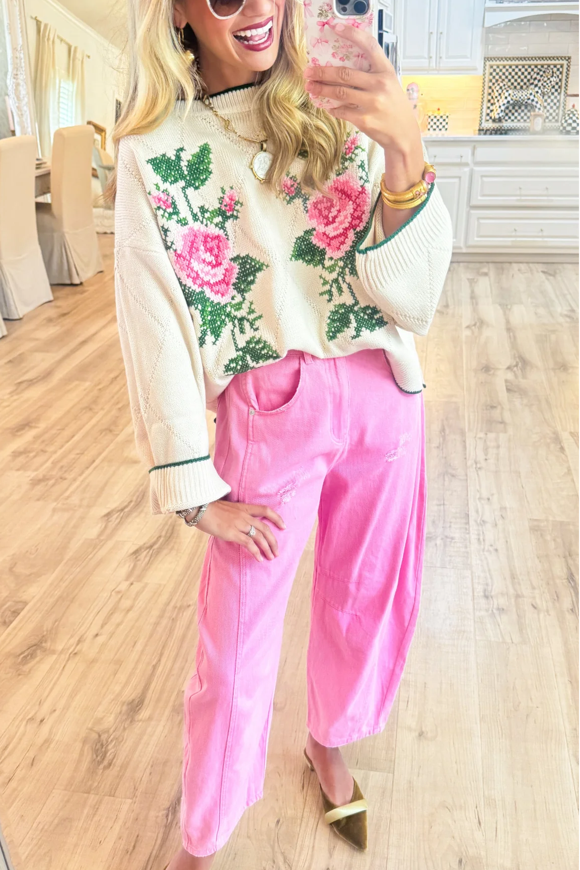 Ivory Rose Embroidered Knit Sweater