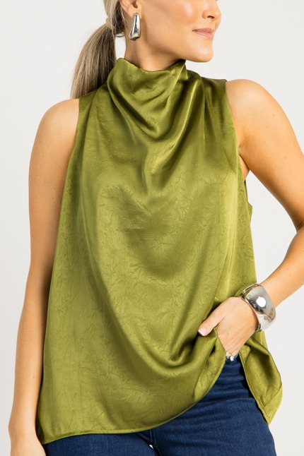 Delaney Mock Neck Blouse, Olive