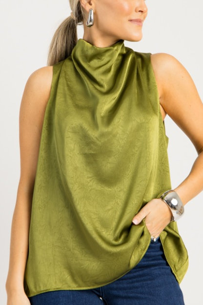 Delaney Mock Neck Blouse, Olive