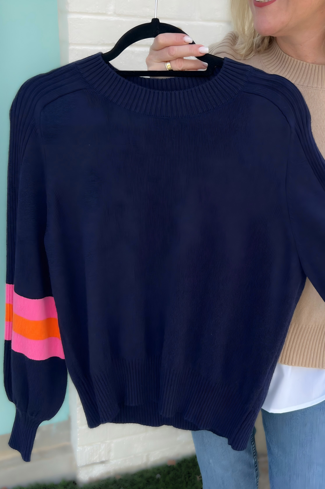 Balloon Sleeve Stripe Sweater