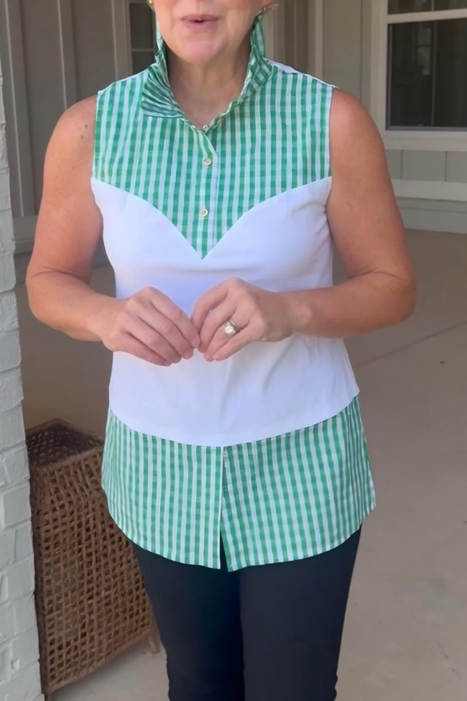 Green Gingham Sleeveless Patchwork shirt