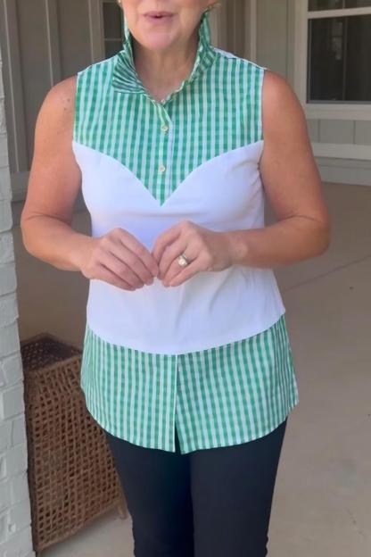 Green Gingham Sleeveless Patchwork shirt