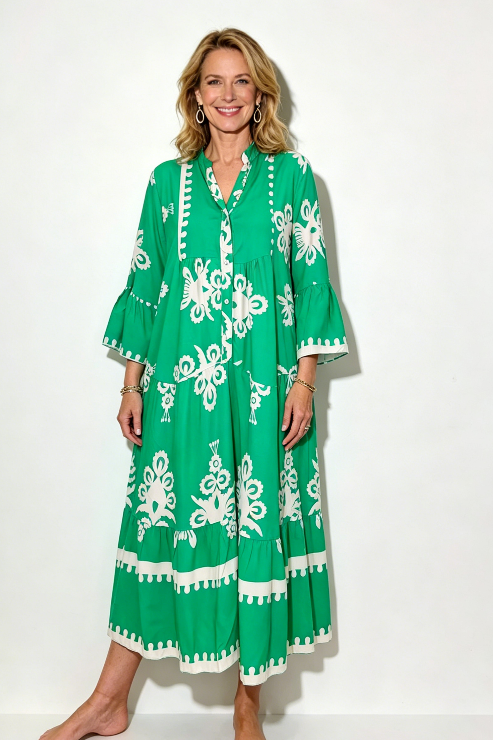 Cream & Black Printed Floaty Maxi Dress