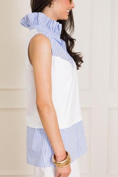 Stripe Ruffle Neck Layering Top