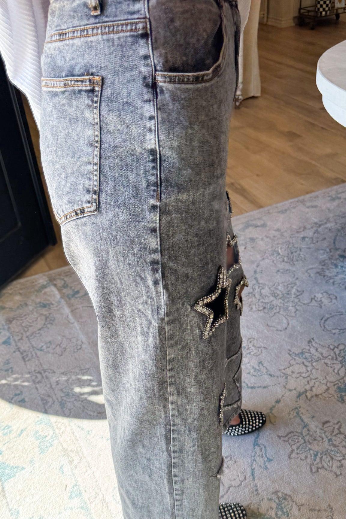 Black Mineral Washed Rhinestone Jeans