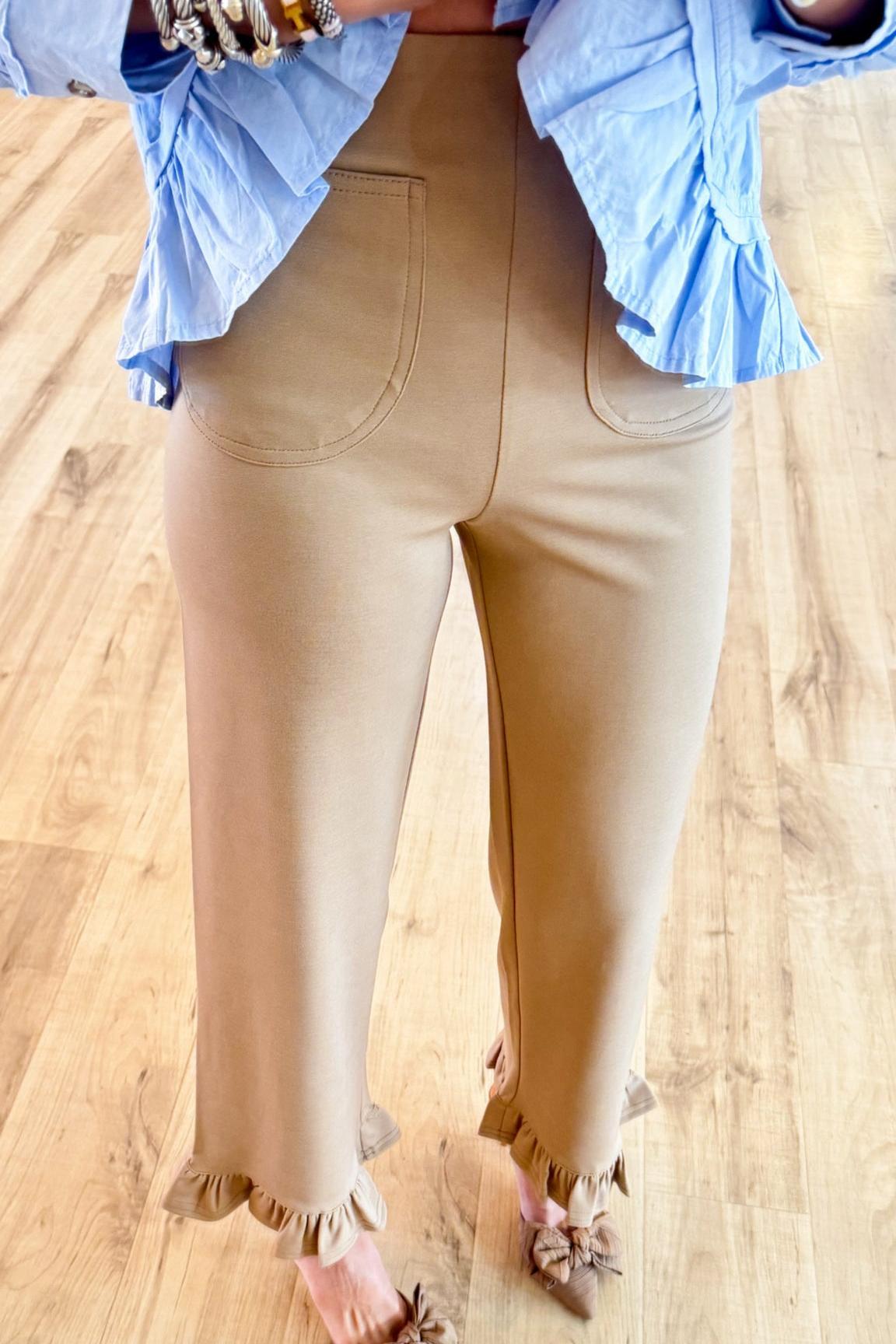 Taupe Ruffle Hem Pants