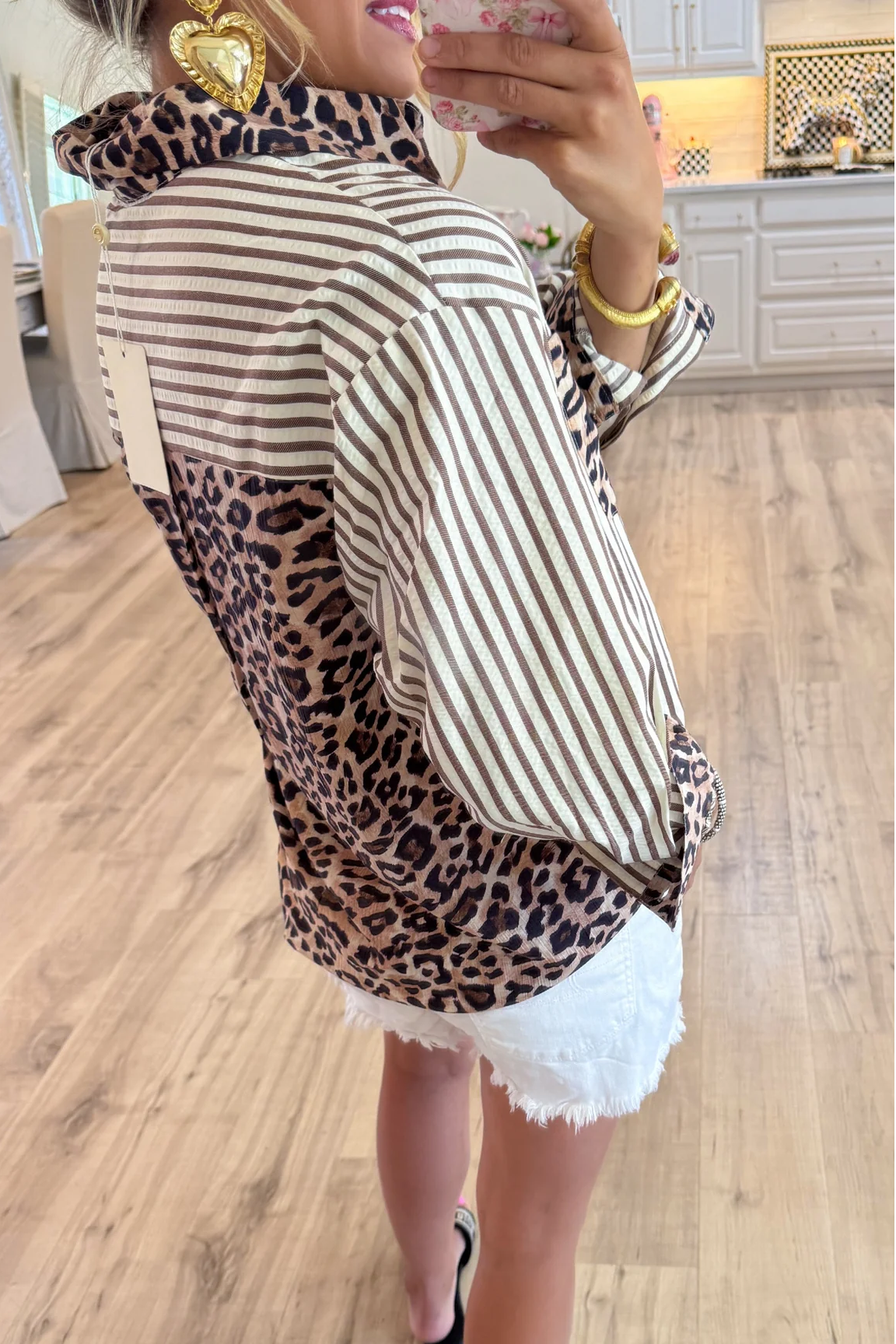 Brown Leopard Print Stripe Long Sleeve Top