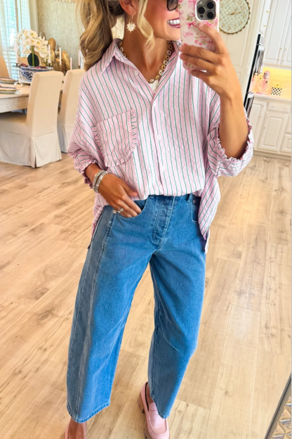 Pink Striped Oversized Button Down Shirt