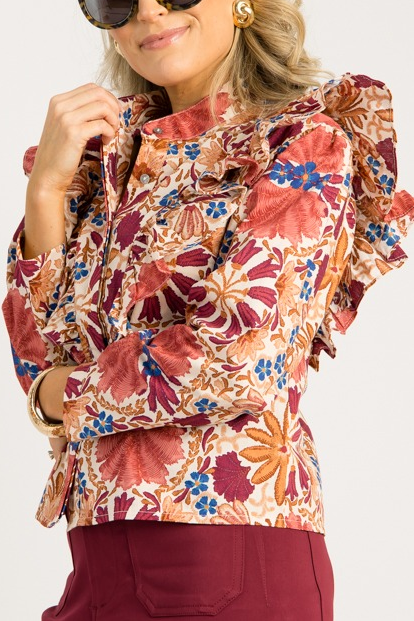 Floral Harvest Blouse, Cream Rust