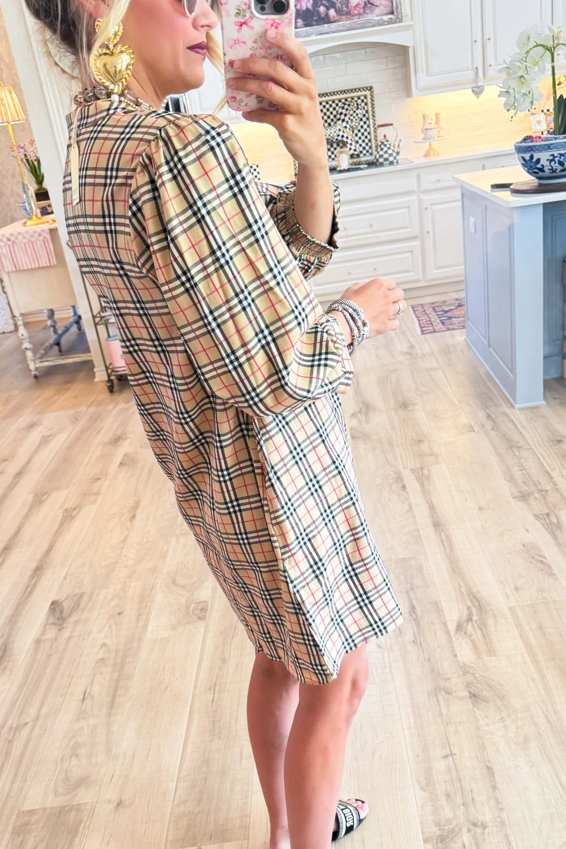 Taupe Mix Print Long Sleeve Mini Dress