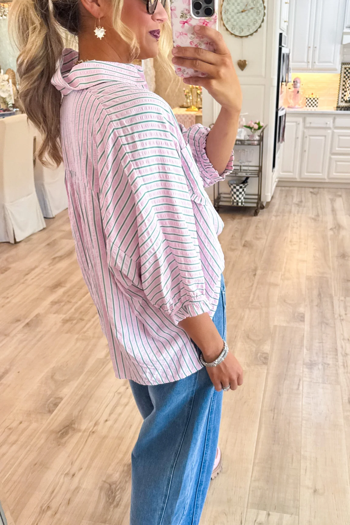 Pink Striped Oversized Button Down Shirt