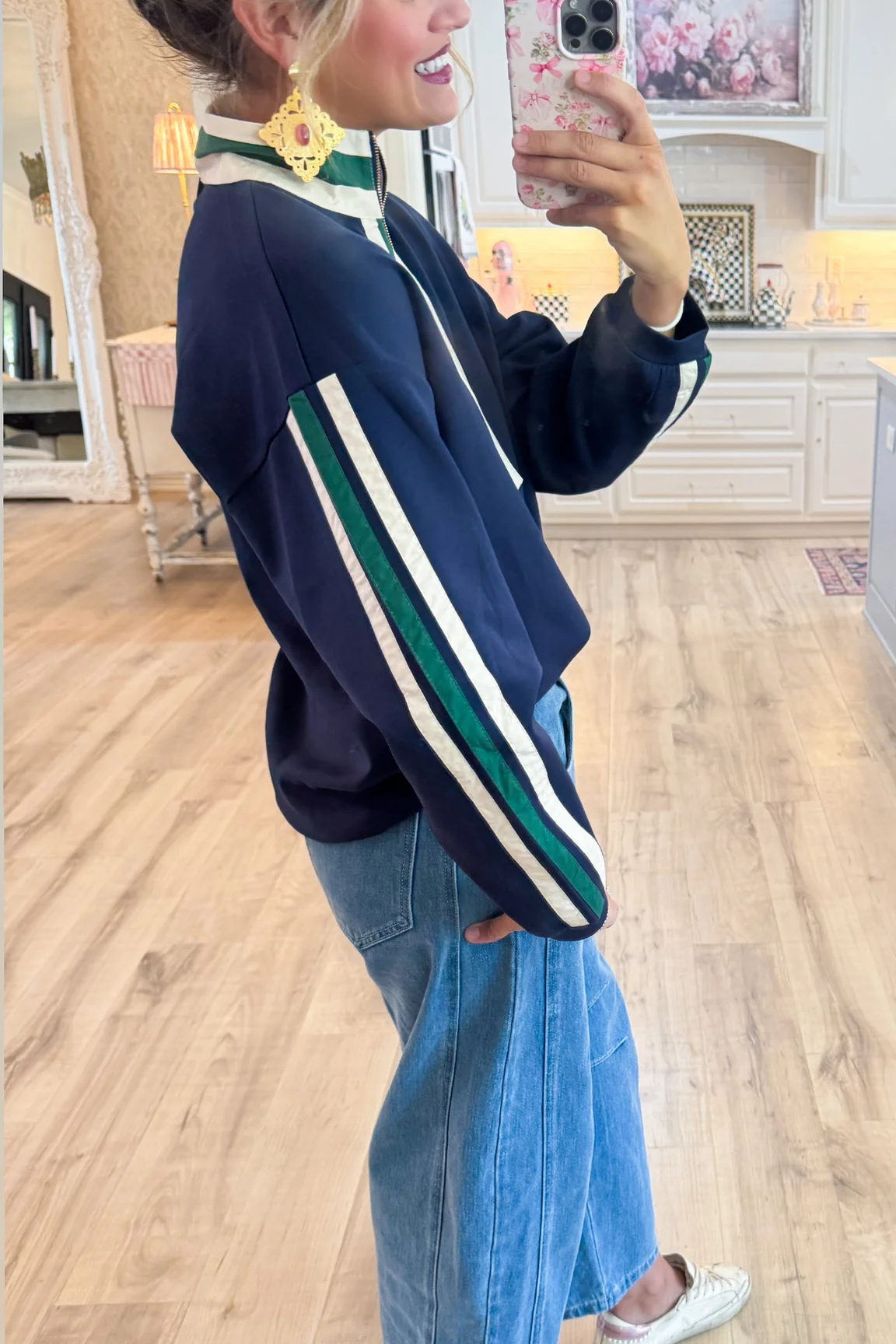 Navy Solid Contrast Detail Sweatshirt