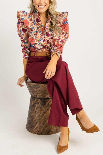 Floral Harvest Blouse, Cream Rust