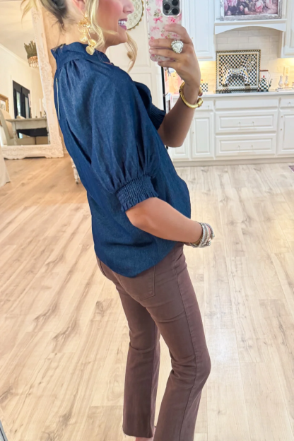 THML Denim V Neck Top