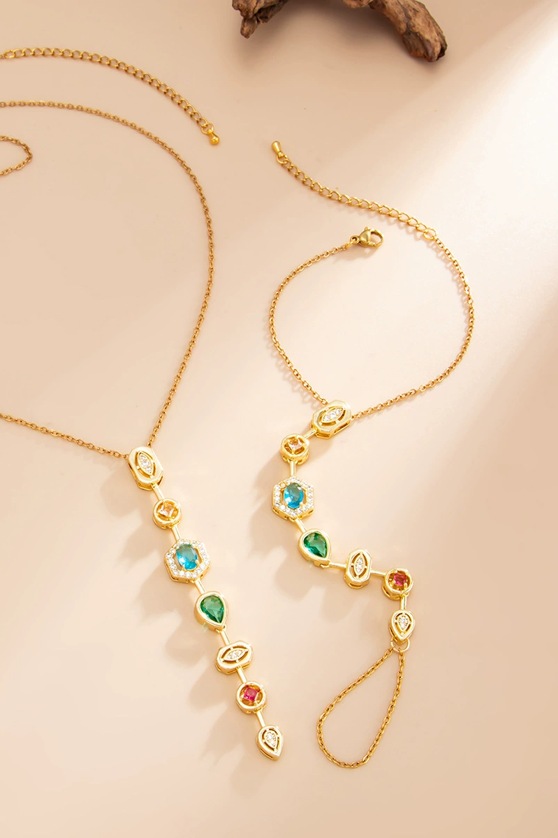 Geometric diamond tassel necklace