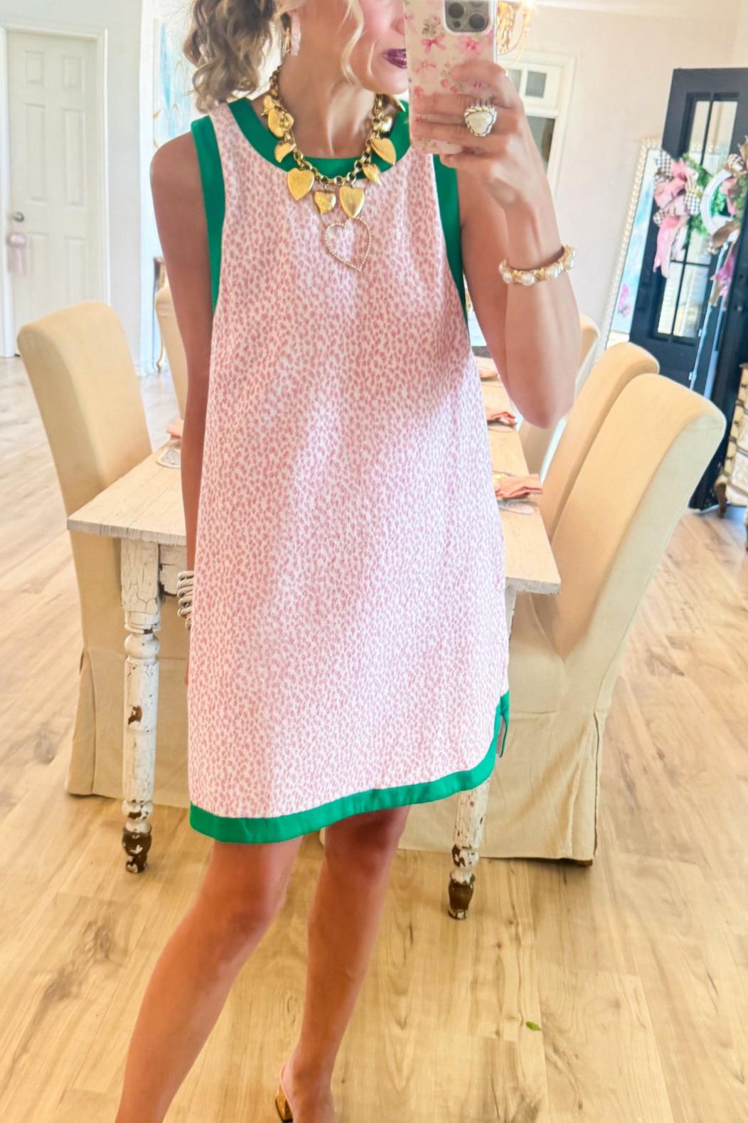 Pink Textured Sleeveless Contrast Trim Dress