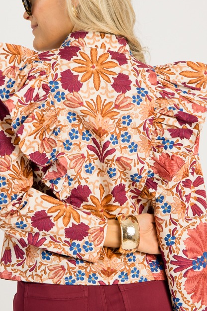 Floral Harvest Blouse, Cream Rust