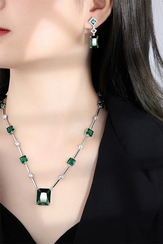Emerald Crystal Necklace and Earrings Set