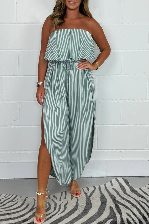 Bardot Frill Top Pinstripe Harem Style Tie Waist Jumpsuits