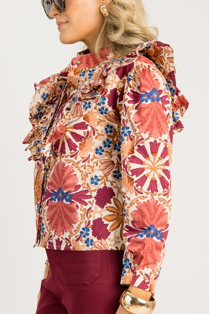 Floral Harvest Blouse, Cream Rust