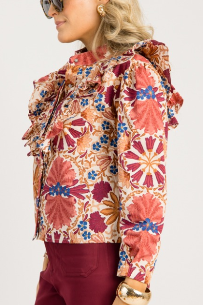 Floral Harvest Blouse, Cream Rust
