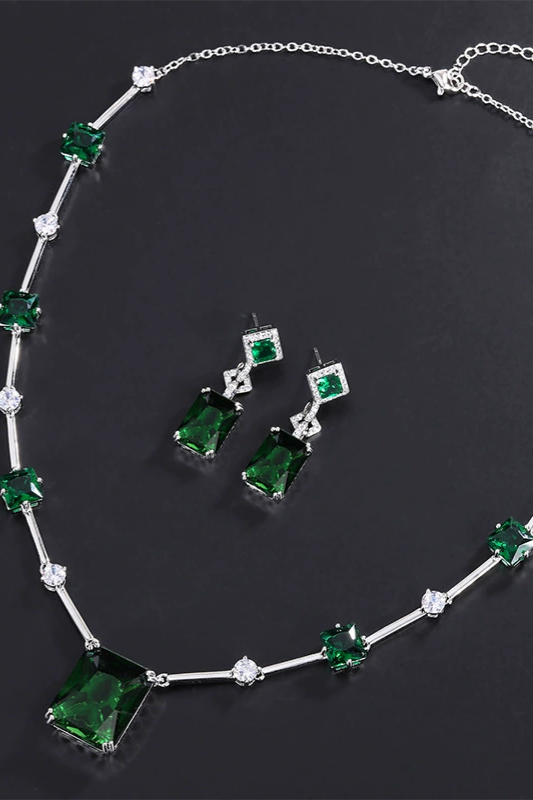 Emerald Crystal Necklace and Earrings Set