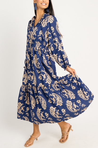 Elsie Printed Maxi, Navy