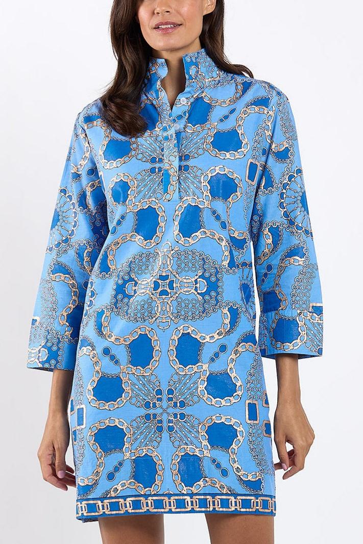Chain print stand-collar dress