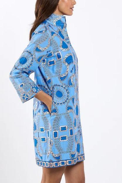 Chain print stand-collar dress