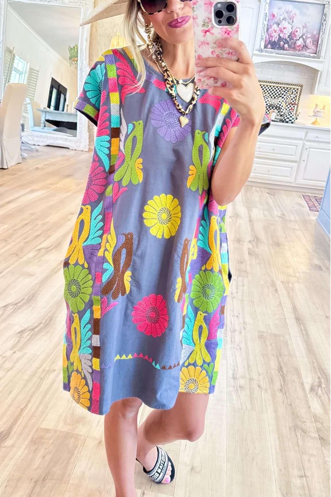 Sister Mary Grey Colorful Embroidered Mini Dress