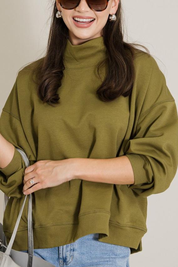 Jersey Mock Neck Pullover