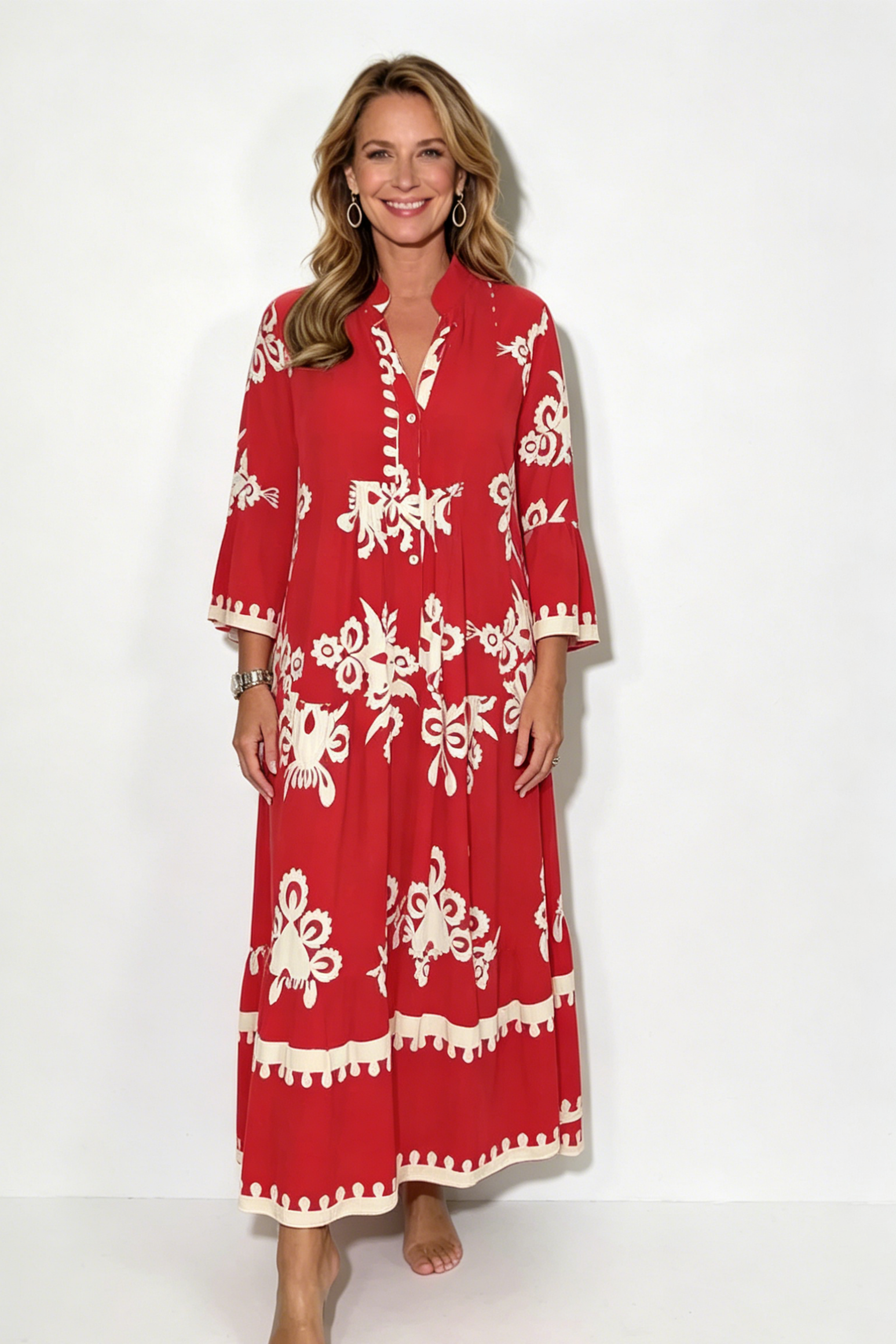 Cream & Black Printed Floaty Maxi Dress