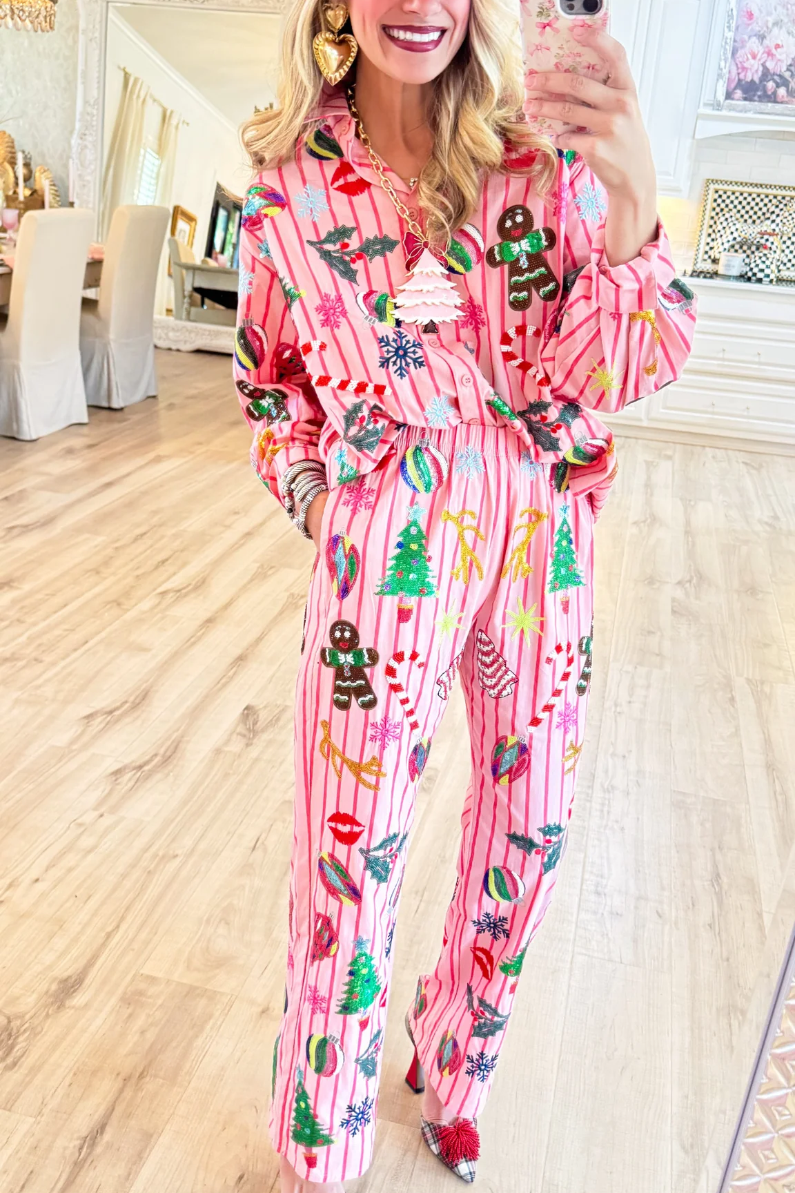 Queen of Sparkle Pink and Red Stripe Christmas Icon Cotton Set