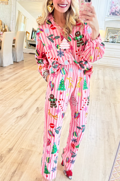 Queen of Sparkle Pink and Red Stripe Christmas Icon Cotton Set