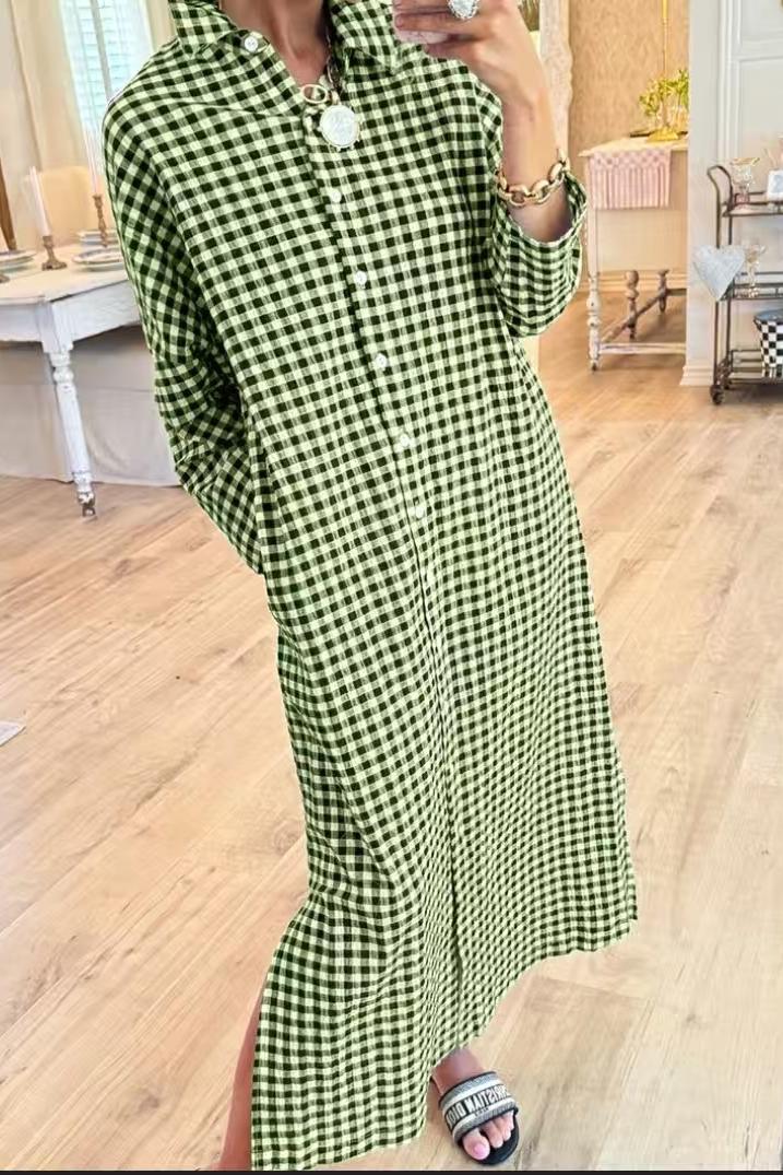 Black Seersucker Gingham Maxi Dress